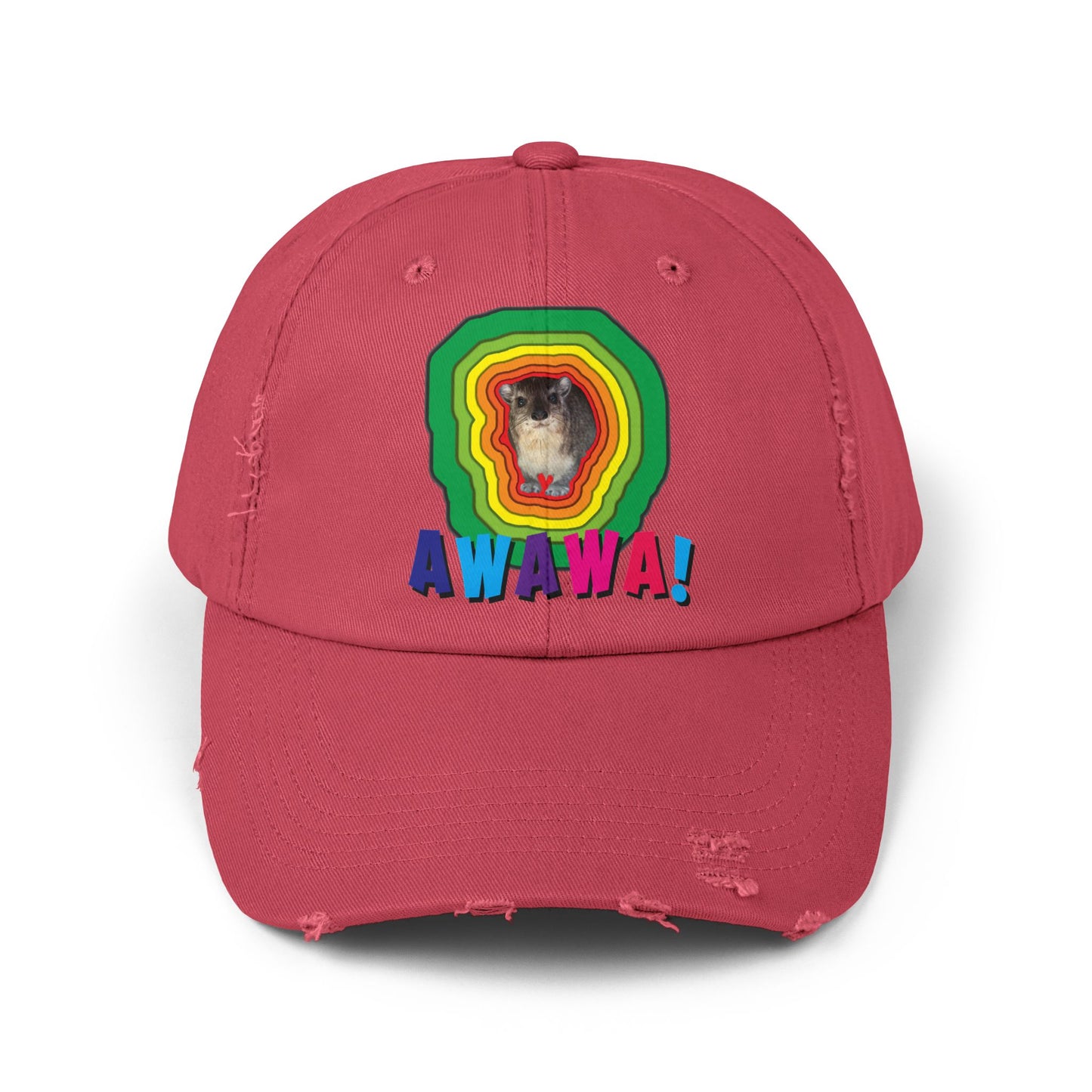 Colorful Hyrax Distressed Cap, Fun Awawa Accessory, Festival Gear, Gift for Hyrax Lovers, Casual Outdoor Hat, Unique Birthday Present
