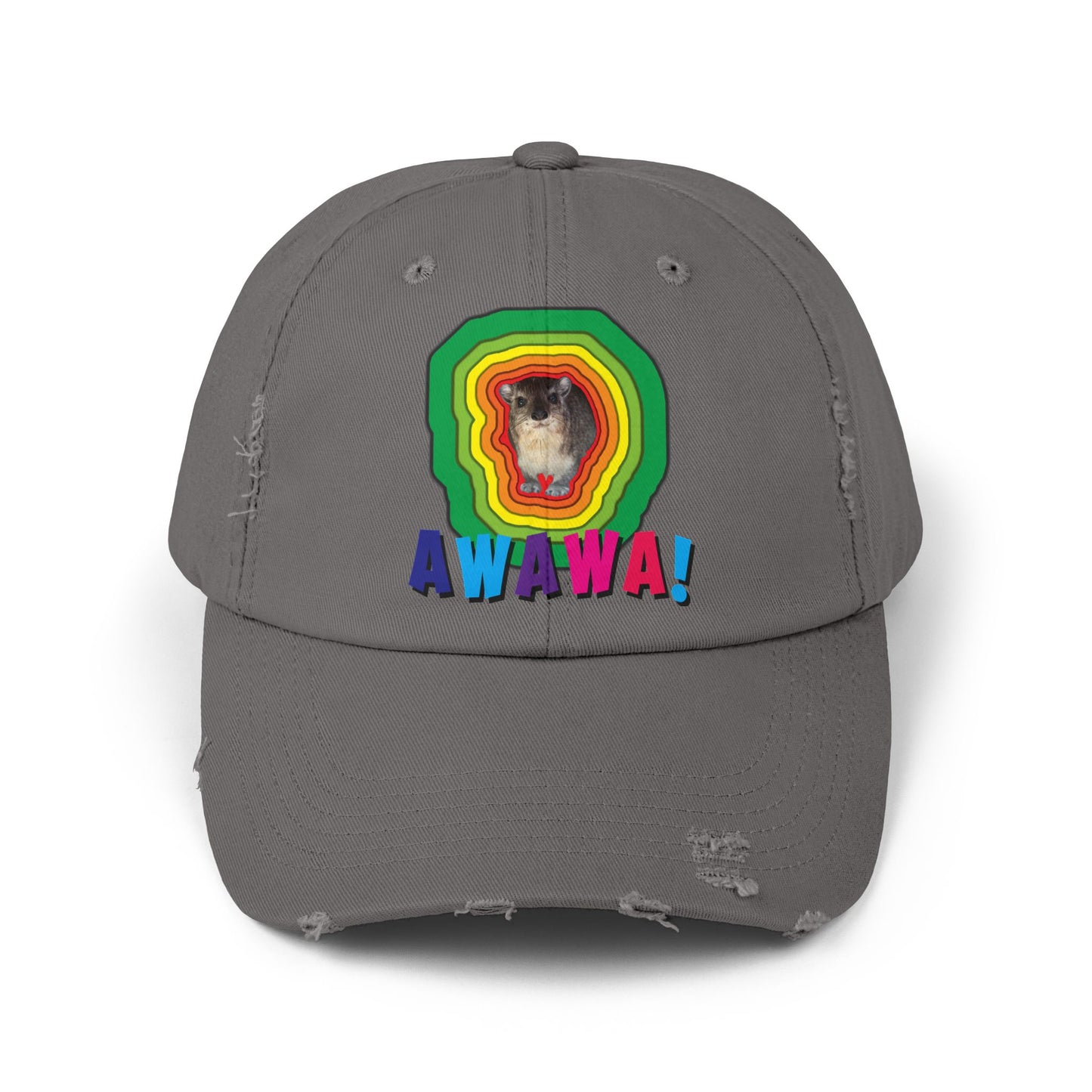Colorful Hyrax Distressed Cap, Fun Awawa Accessory, Festival Gear, Gift for Hyrax Lovers, Casual Outdoor Hat, Unique Birthday Present