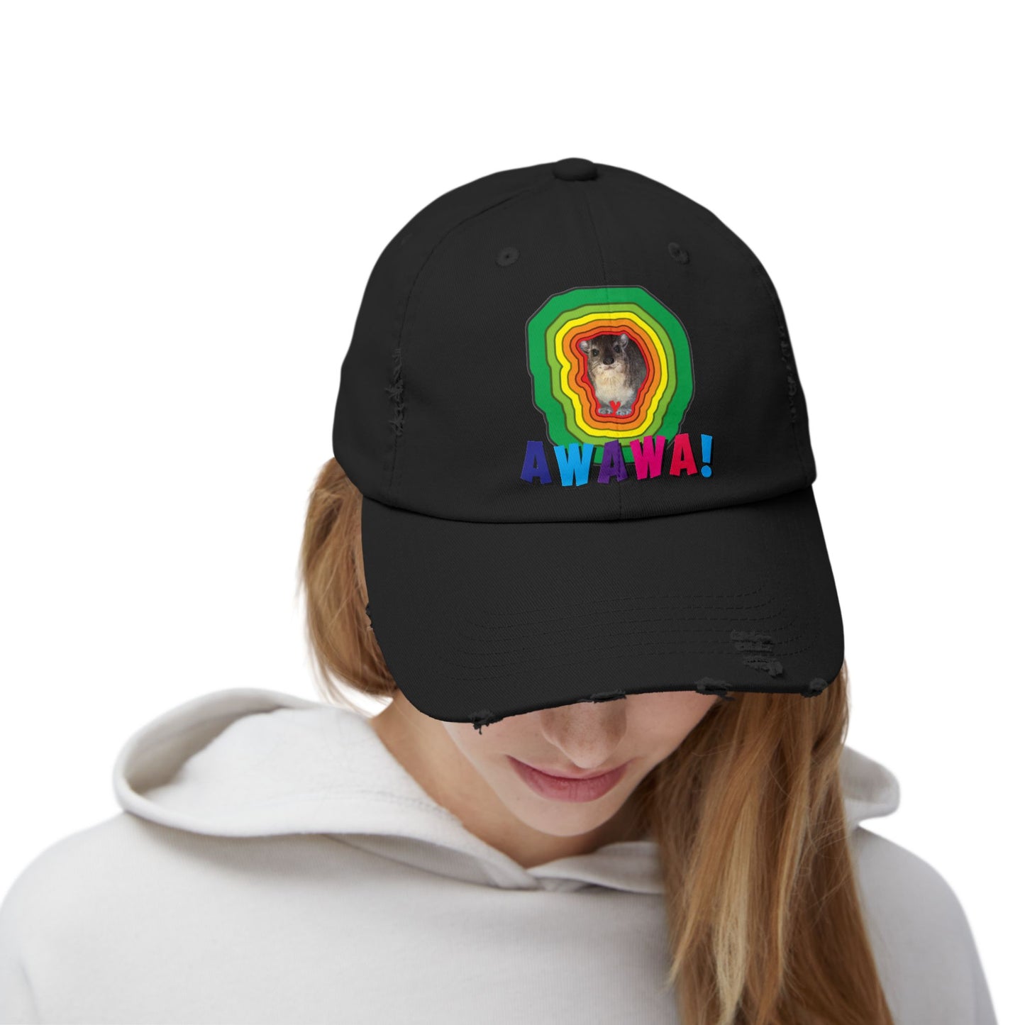 Colorful Hyrax Distressed Cap, Fun Awawa Accessory, Festival Gear, Gift for Hyrax Lovers, Casual Outdoor Hat, Unique Birthday Present