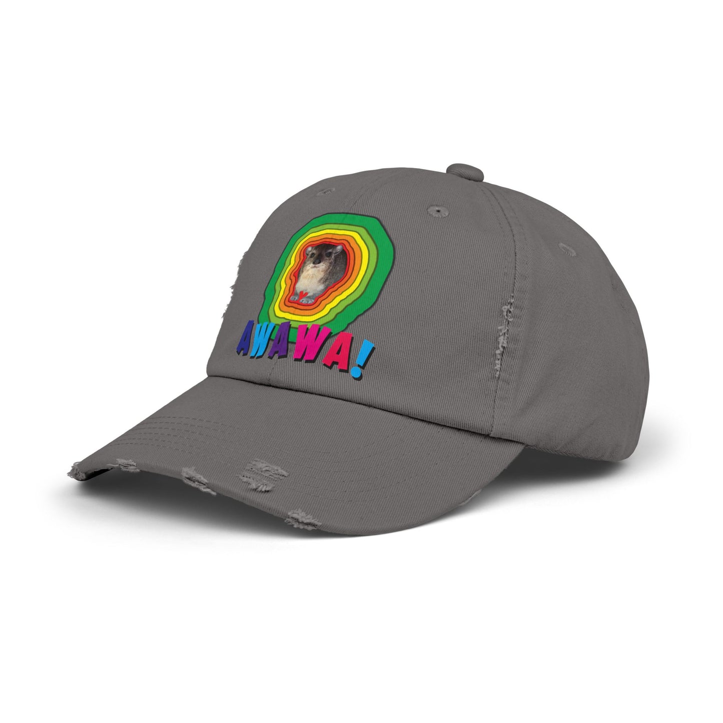 Colorful Hyrax Distressed Cap, Fun Awawa Accessory, Festival Gear, Gift for Hyrax Lovers, Casual Outdoor Hat, Unique Birthday Present