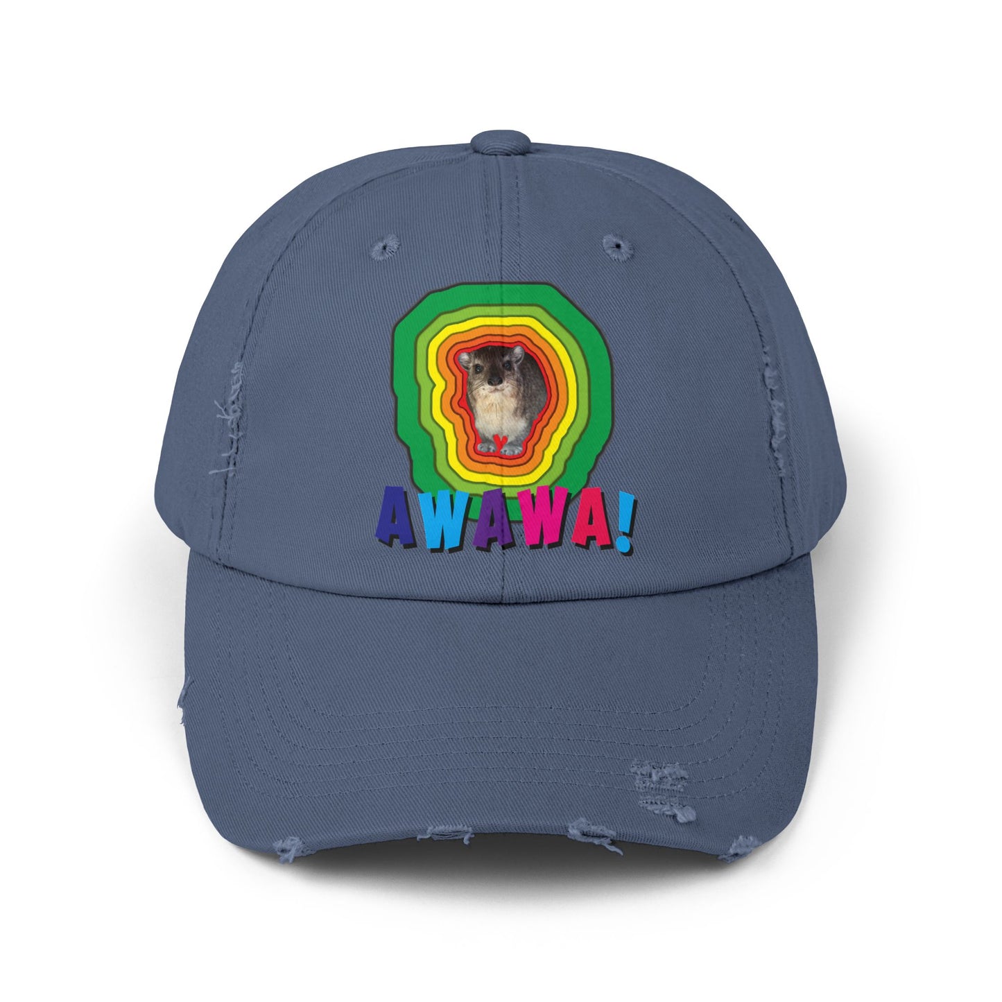 Colorful Hyrax Distressed Cap, Fun Awawa Accessory, Festival Gear, Gift for Hyrax Lovers, Casual Outdoor Hat, Unique Birthday Present