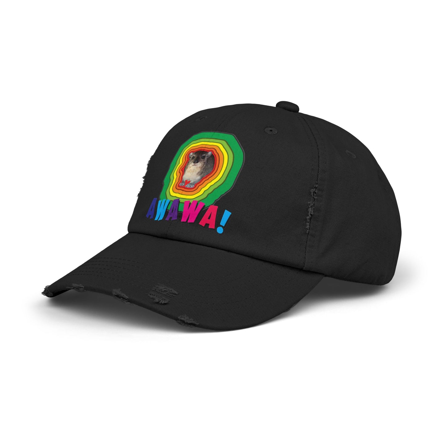 Colorful Hyrax Distressed Cap, Fun Awawa Accessory, Festival Gear, Gift for Hyrax Lovers, Casual Outdoor Hat, Unique Birthday Present