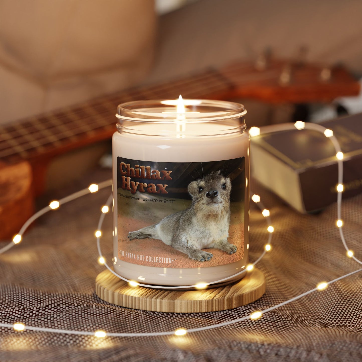 Chillax Hyrax Scented Soy Candle with Adorable Hyrax Print, Eco-Friendly Gift for Pet Lovers, Home Decor, Relaxation, Birthday