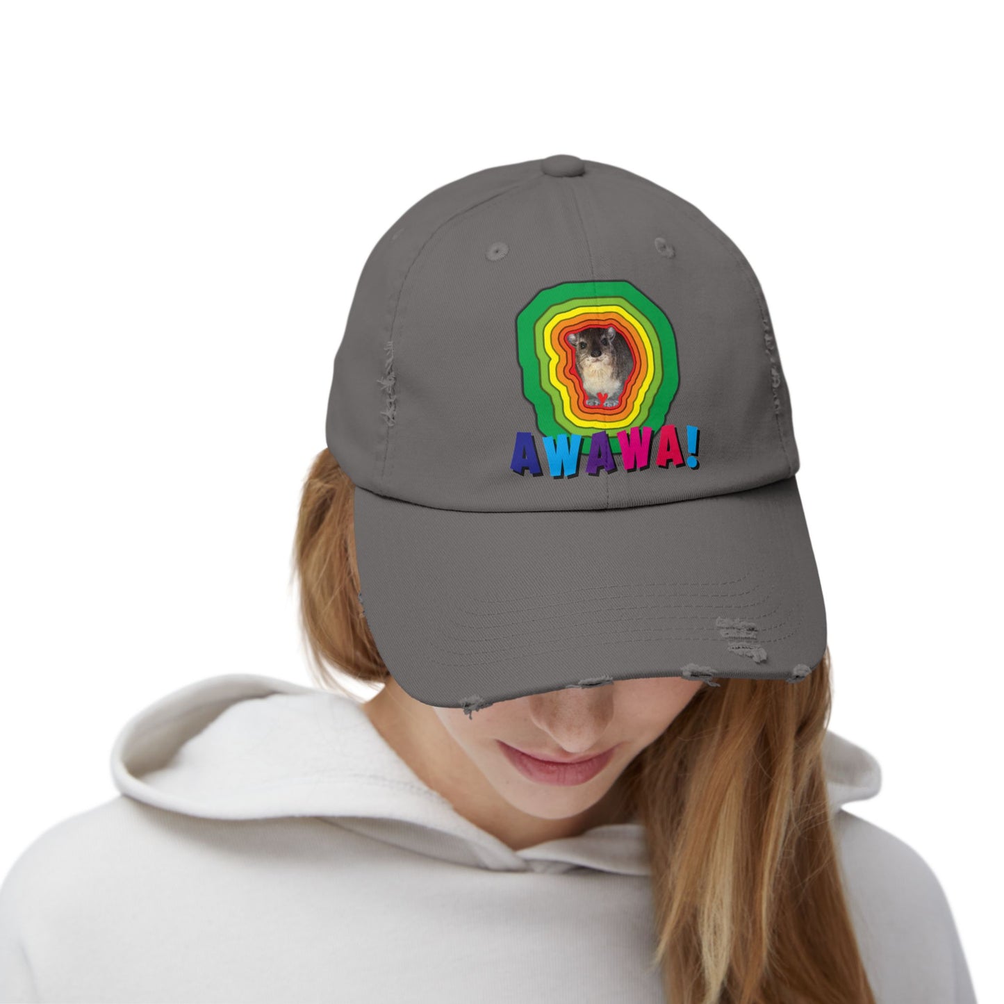 Colorful Hyrax Distressed Cap, Fun Awawa Accessory, Festival Gear, Gift for Hyrax Lovers, Casual Outdoor Hat, Unique Birthday Present