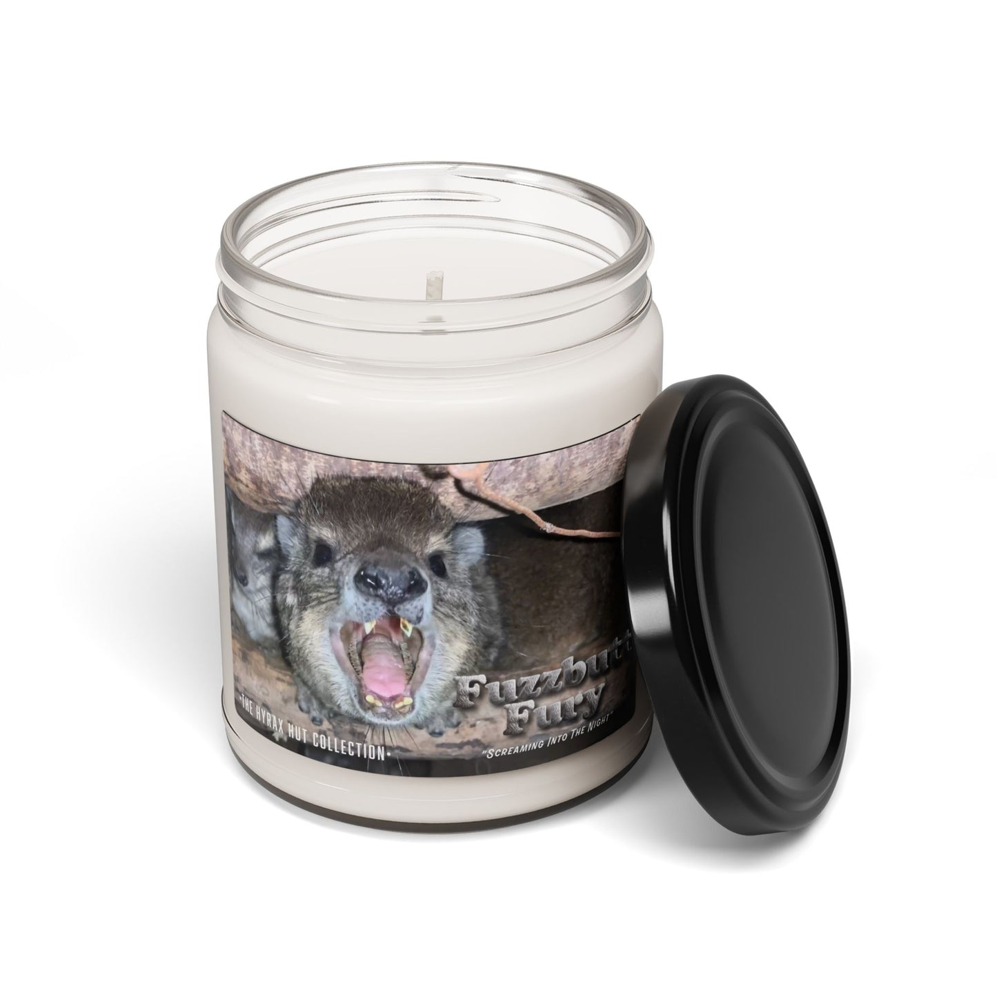 Fuzzbutt Fury - Scented Soy Candle with Adorable Hyrax Print, Eco-Friendly Gift for Pet Lovers, Home Decor, Relaxation, Birthday