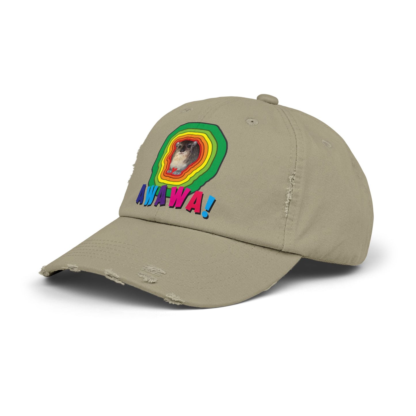 Colorful Hyrax Distressed Cap, Fun Awawa Accessory, Festival Gear, Gift for Hyrax Lovers, Casual Outdoor Hat, Unique Birthday Present