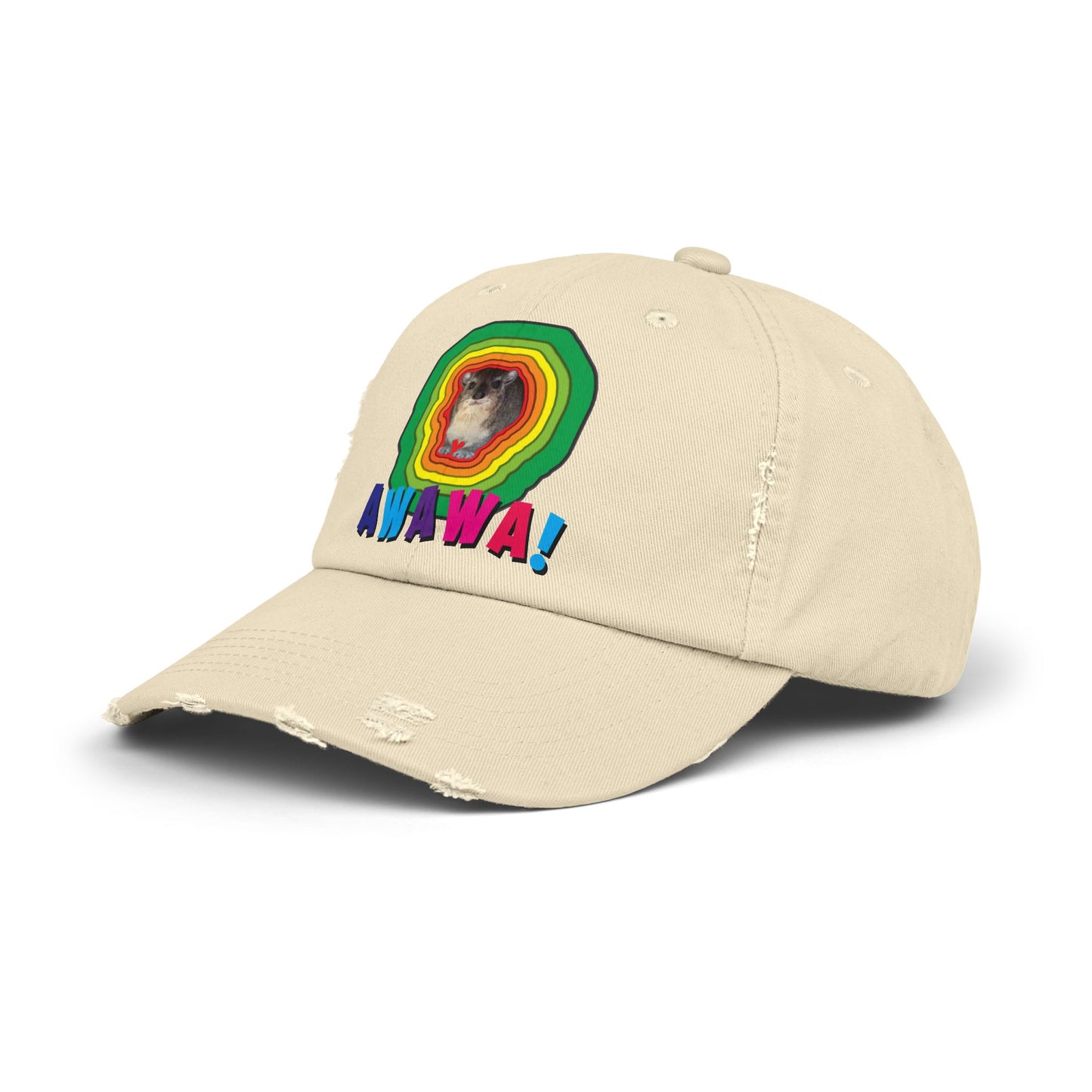 Colorful Hyrax Distressed Cap, Fun Awawa Accessory, Festival Gear, Gift for Hyrax Lovers, Casual Outdoor Hat, Unique Birthday Present