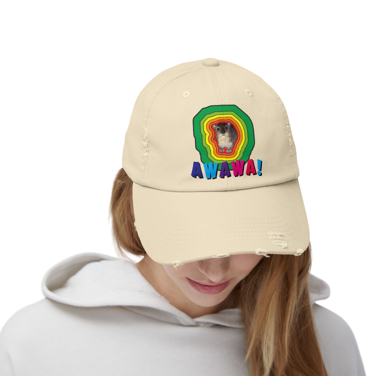 Colorful Hyrax Distressed Cap, Fun Awawa Accessory, Festival Gear, Gift for Hyrax Lovers, Casual Outdoor Hat, Unique Birthday Present