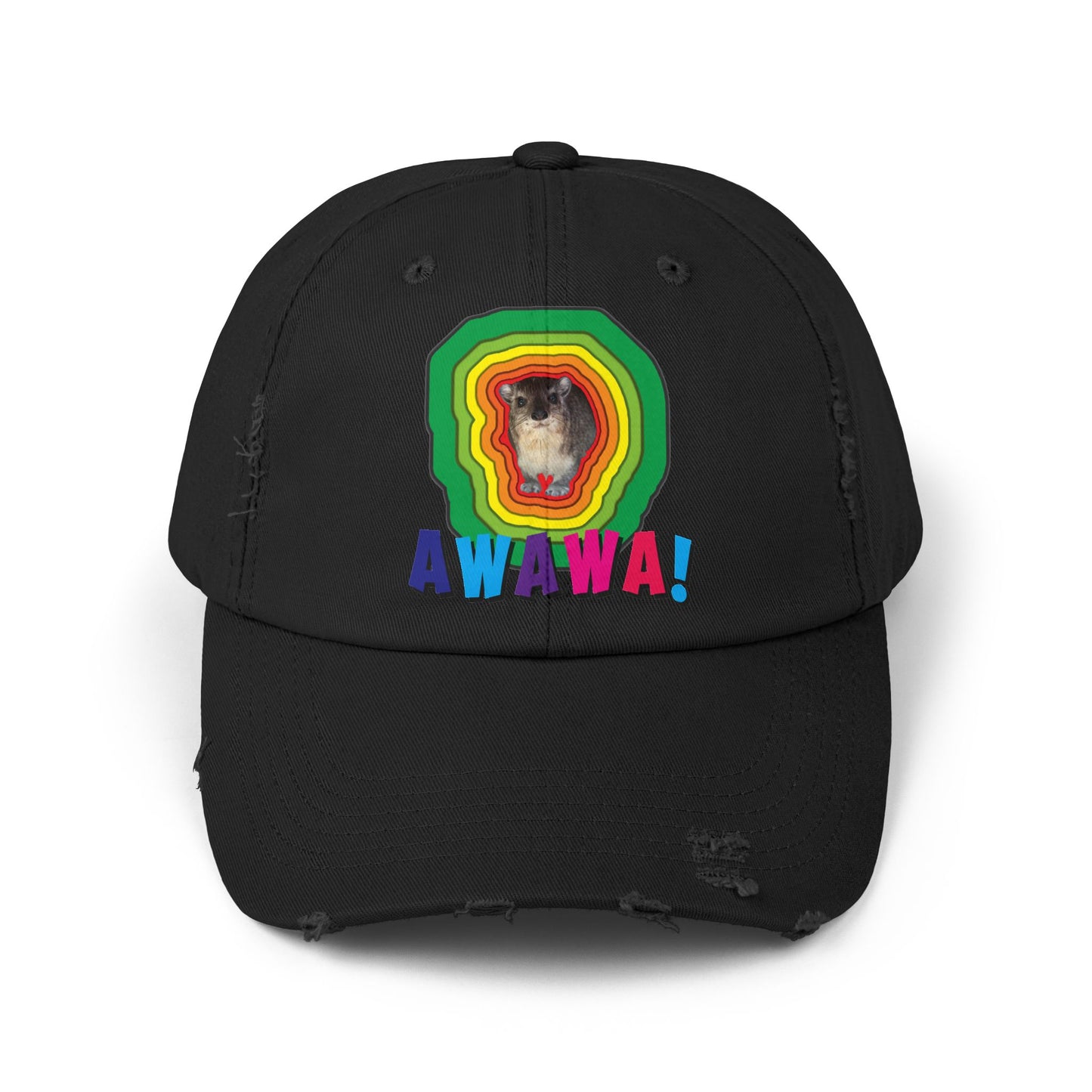 Colorful Hyrax Distressed Cap, Fun Awawa Accessory, Festival Gear, Gift for Hyrax Lovers, Casual Outdoor Hat, Unique Birthday Present