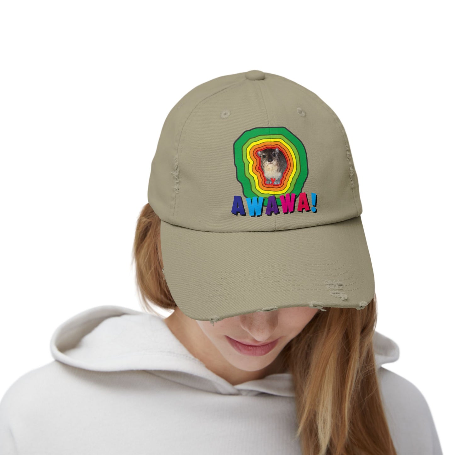 Colorful Hyrax Distressed Cap, Fun Awawa Accessory, Festival Gear, Gift for Hyrax Lovers, Casual Outdoor Hat, Unique Birthday Present