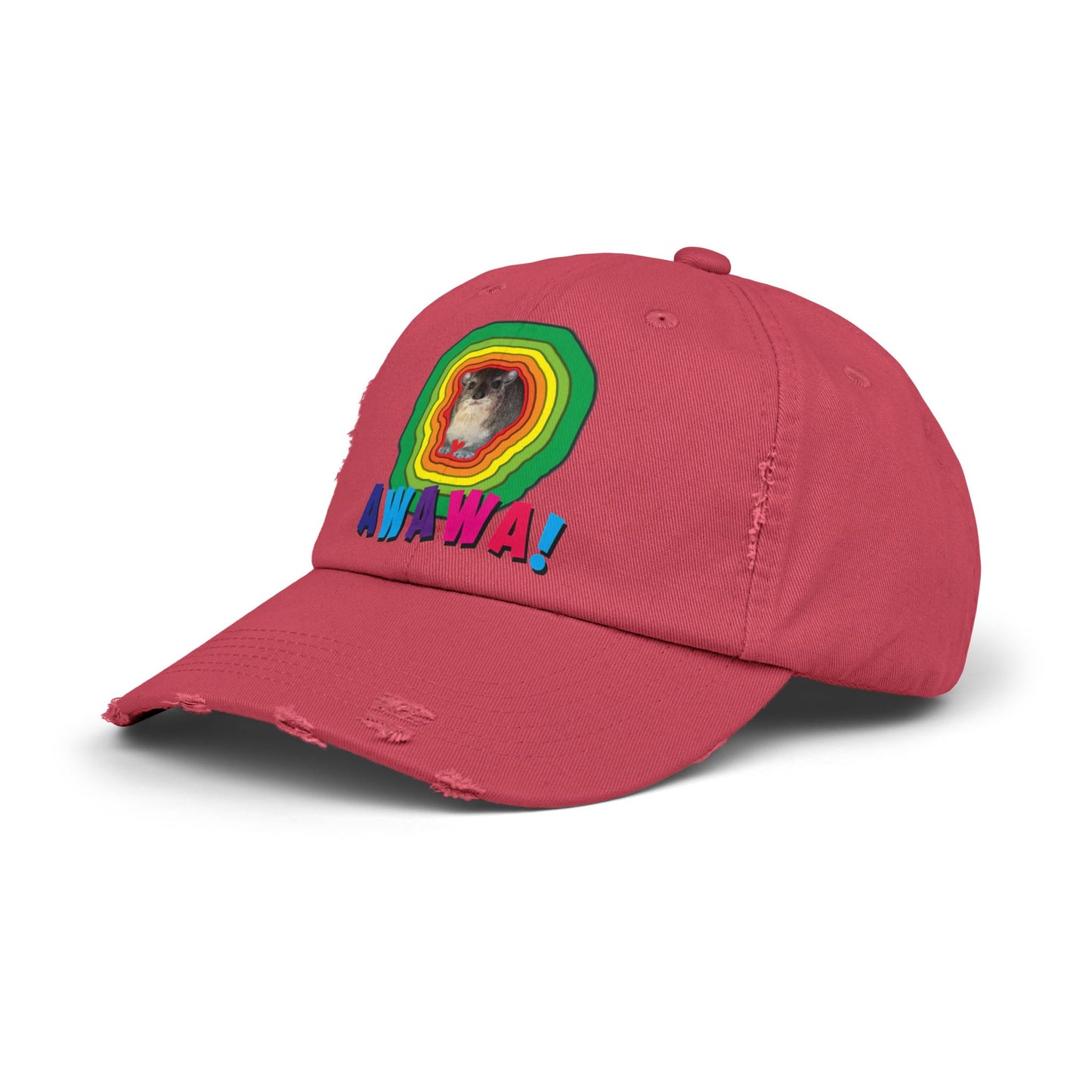 Colorful Hyrax Distressed Cap, Fun Awawa Accessory, Festival Gear, Gift for Hyrax Lovers, Casual Outdoor Hat, Unique Birthday Present