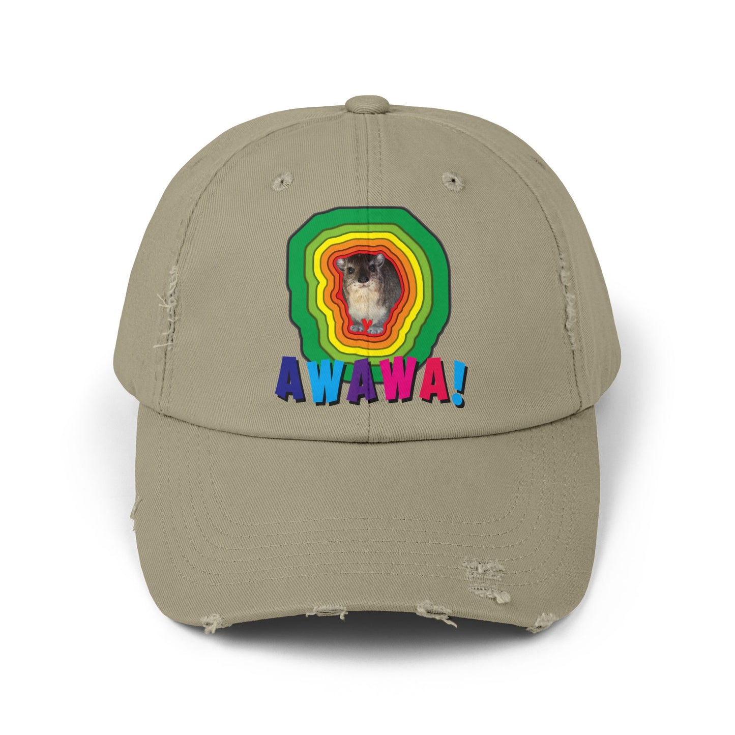 Colorful Hyrax Distressed Cap, Fun Awawa Accessory, Festival Gear, Gift for Hyrax Lovers, Casual Outdoor Hat, Unique Birthday Present