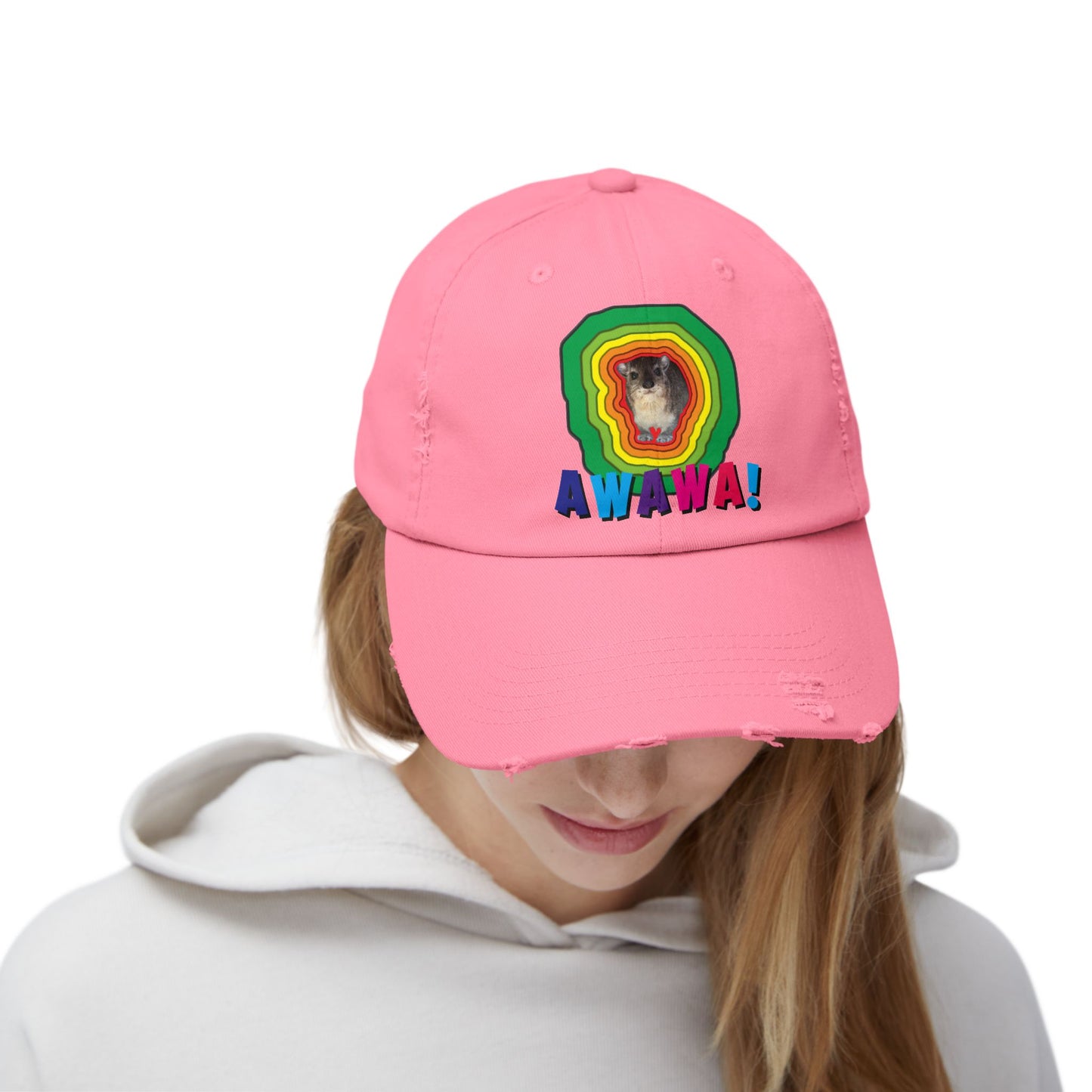 Colorful Hyrax Distressed Cap, Fun Awawa Accessory, Festival Gear, Gift for Hyrax Lovers, Casual Outdoor Hat, Unique Birthday Present