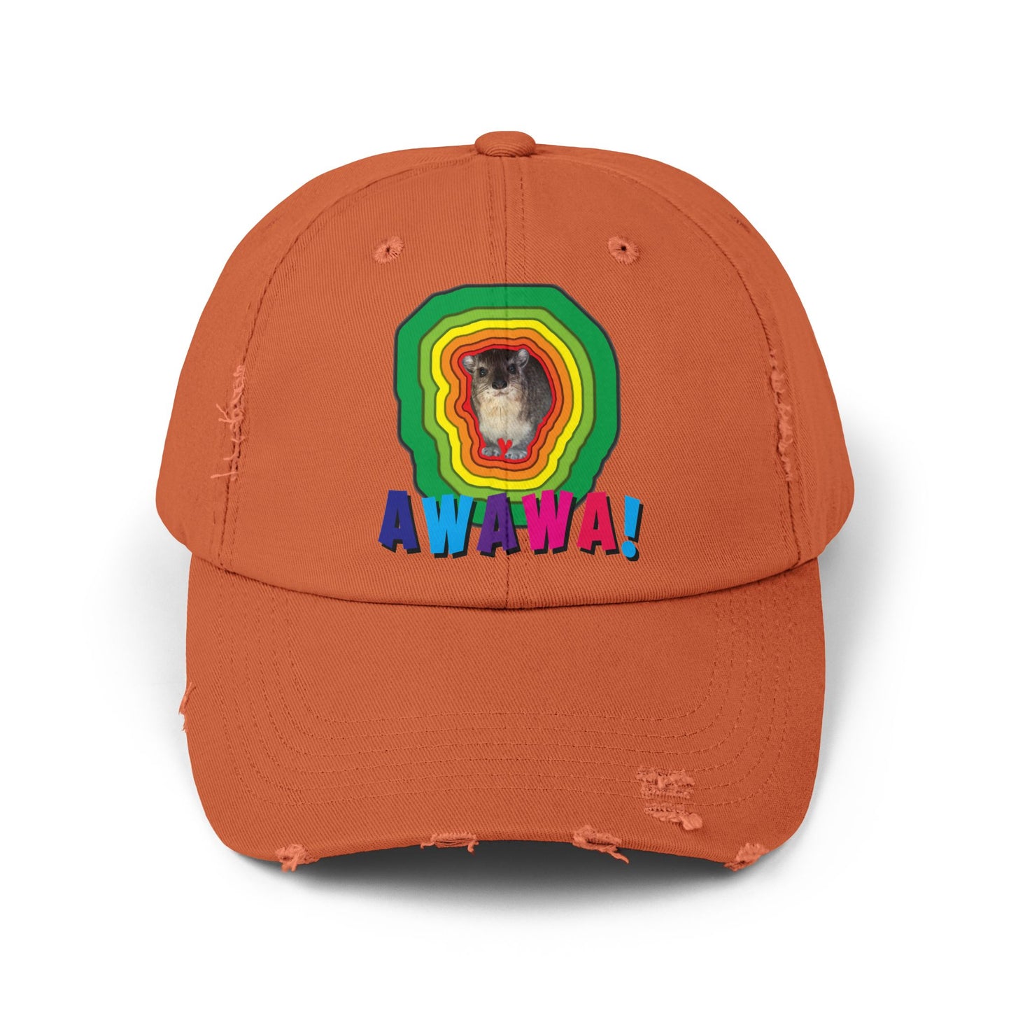 Colorful Hyrax Distressed Cap, Fun Awawa Accessory, Festival Gear, Gift for Hyrax Lovers, Casual Outdoor Hat, Unique Birthday Present