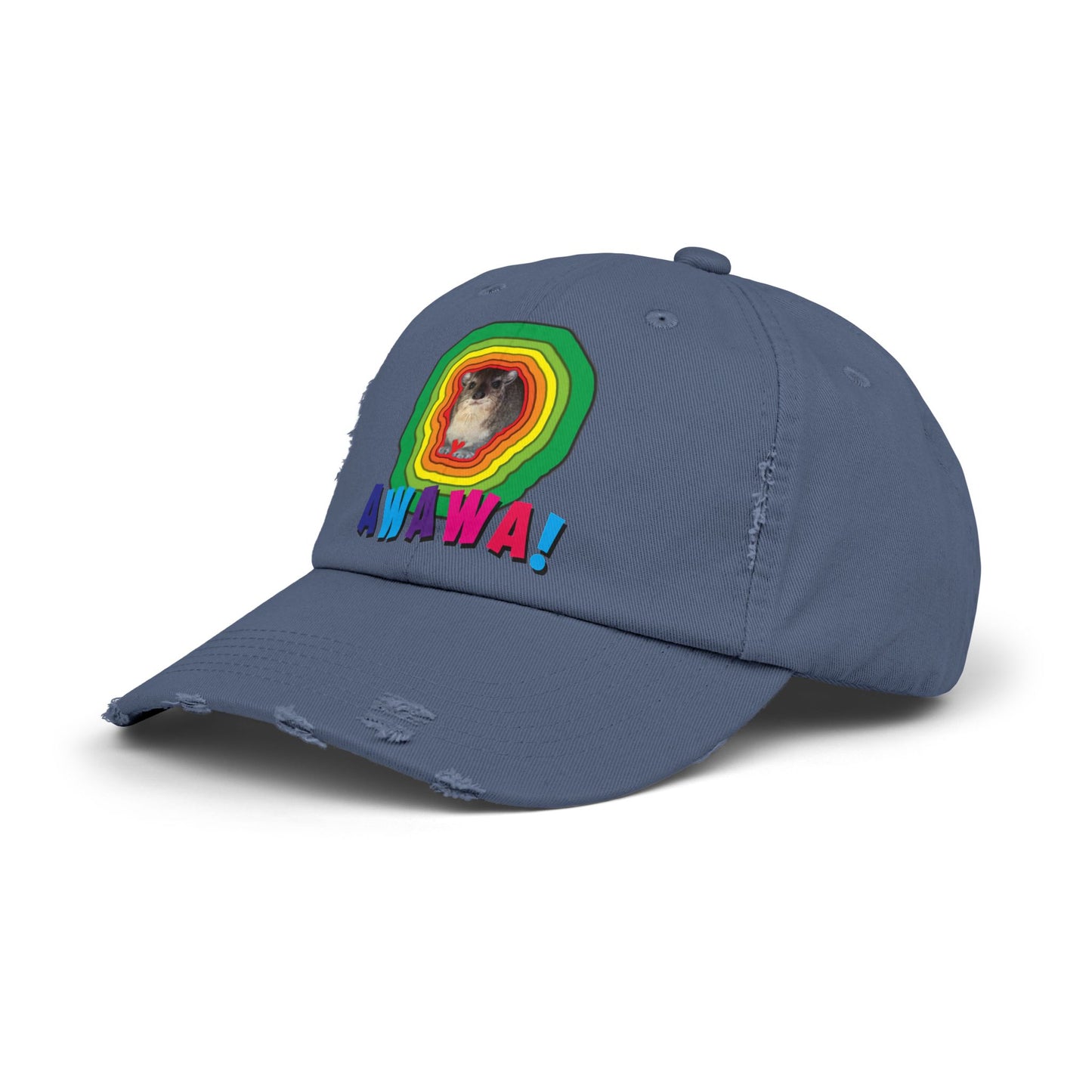 Colorful Hyrax Distressed Cap, Fun Awawa Accessory, Festival Gear, Gift for Hyrax Lovers, Casual Outdoor Hat, Unique Birthday Present