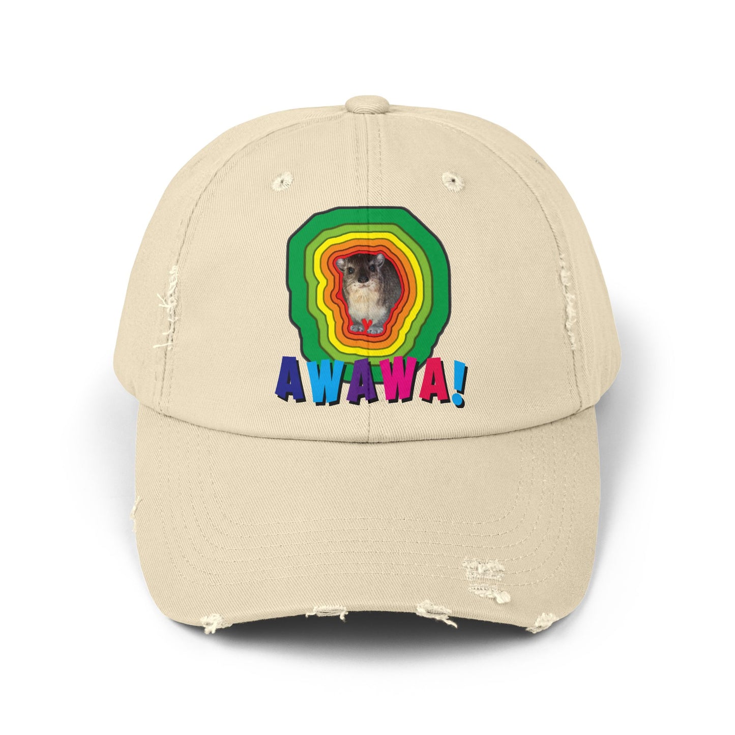 Colorful Hyrax Distressed Cap, Fun Awawa Accessory, Festival Gear, Gift for Hyrax Lovers, Casual Outdoor Hat, Unique Birthday Present