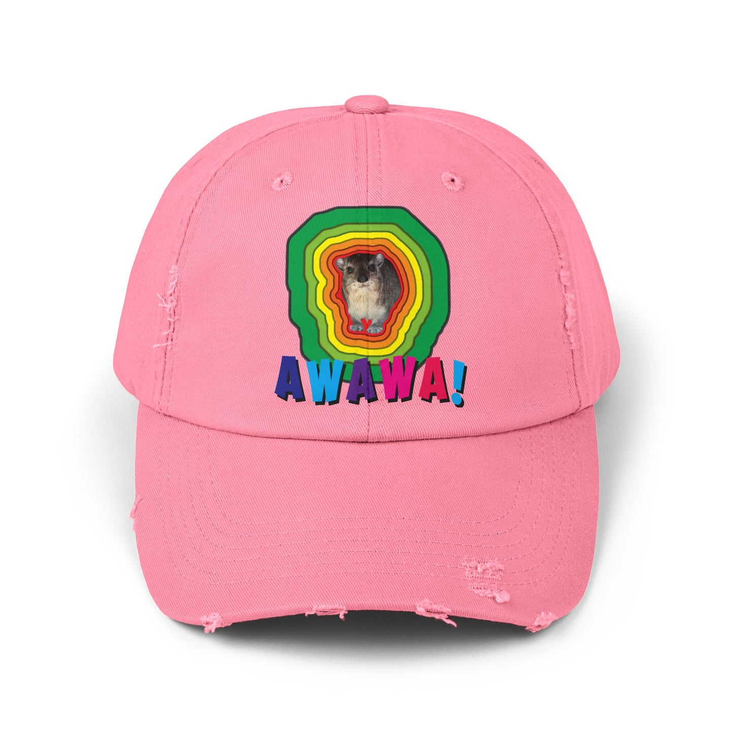 Colorful Hyrax Distressed Cap, Fun Awawa Accessory, Festival Gear, Gift for Hyrax Lovers, Casual Outdoor Hat, Unique Birthday Present