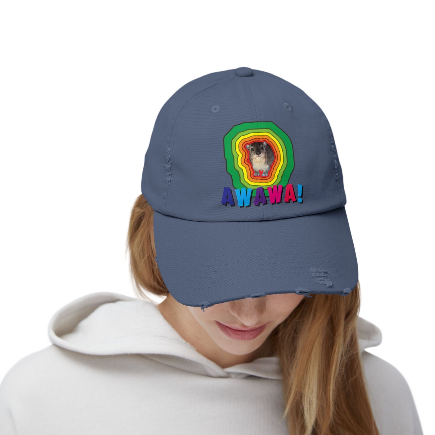 Colorful Hyrax Distressed Cap, Fun Awawa Accessory, Festival Gear, Gift for Hyrax Lovers, Casual Outdoor Hat, Unique Birthday Present
