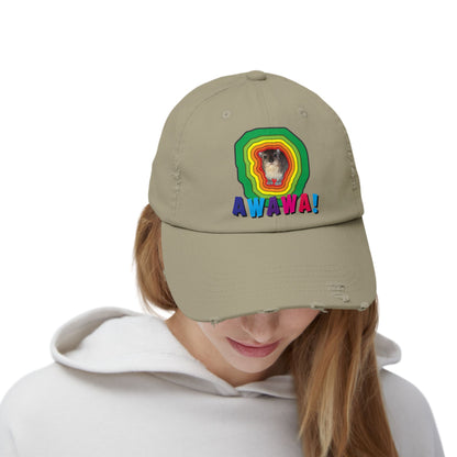 Colorful Hyrax Distressed Cap, Fun Awawa Accessory, Festival Gear, Gift for Hyrax Lovers, Casual Outdoor Hat, Unique Birthday Present